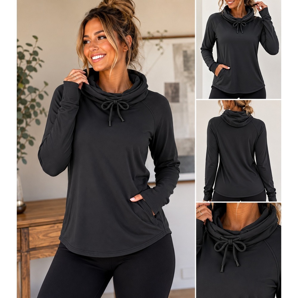 32 Degrees Heat Women's Cowl Neck Pullover Top XS Black Athleisure NWT